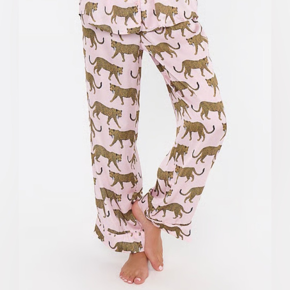 Show Me Your Mumu Womens XS Pink Catwalk Cheetah Silky Pull On‎ Pajama Pants